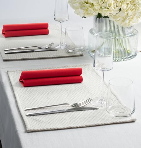 Red Colored Linen-Like Dinner Paper Napkins, Airlaid Texured Napkin For Special Occasions, 45 Pack