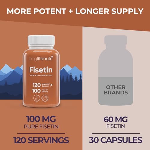 Fisetin 100mg - from Rhus Succedanea Stem Extract, 120 Vegetarian Capsules, Senolytic Supplement for Aging & Longevity, 4-Month Supply, Organic, GMP Certified, Made in USA