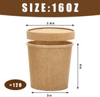 JarThenaAMCS 120 Pack 16 Oz Kraft Paper Soup Containers With Lids Disposable Ice Cream Pint Cups Microwavable Serving Bowls For Home Restaurant Kitchen Food Storage