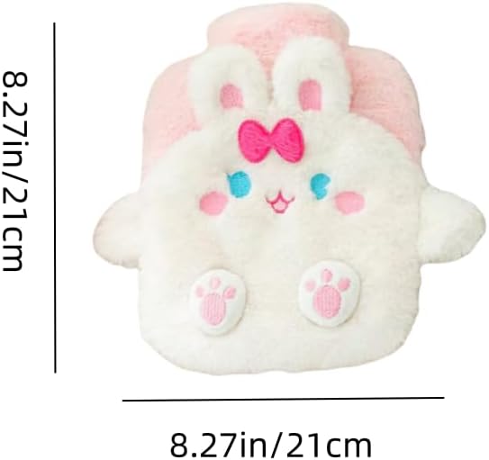 3D Cartoon Pattern Hot Water Bag,LIUHUIZEYU Plush Cover Hot Water Bottle,500ml Warm Water Bag for Neck and Shoulder, Legs, Waist Warm,Period Cramps Pain Relief Removable Hand Warmer Gifts (White)