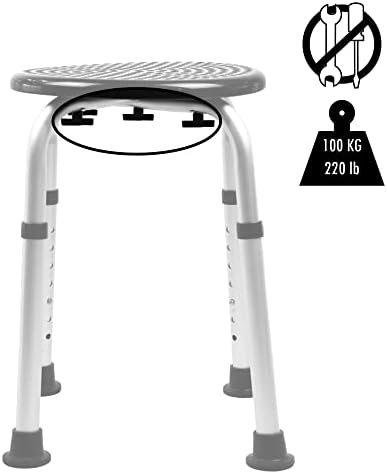 PEPE Mobility Shower Stool with Non-Slip Tips, Height Adjustable, Tool-Free Assembly, Lightweight Aluminium, Round, Black
