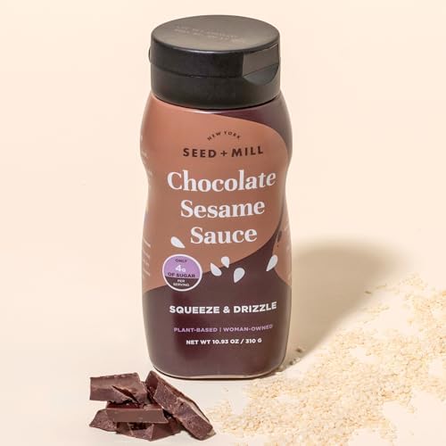 Seed + Mill - Tahini Sauce - Chocolate Sesame - Chocolate Tahini in a Squeeze Bottle - Vegan, Kosher, Non-GMO, Paleo, Gluten Free - Great on Fruit, Toast, in Crepes, Desserts, & Hummus - 10.93oz