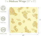 Bee's Wrap Beeswax Wraps for Food - 3 Pack of Medium Beeswax Wraps - Plastic Free Made in USA Reusable Natural Food Wrap - Honeycomb Print