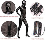 Men's Wetlook Stretchy Zipper Crotch Bodysuit Full Body Catsuit Attached Hood and Gloves