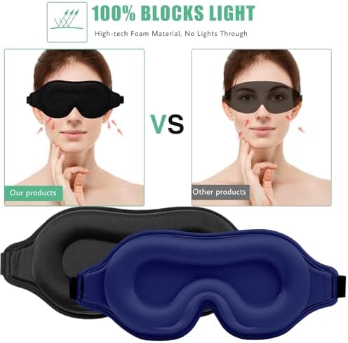 BeeVines Sleep Mask, 2 Pack 3D Contoured Sleeping Eye Masks for Lash Extensions, Night Molded Covers with Adjustable Strap, Eye Shade Cover Lashes Extension for Traveling Yoga Nap(Black & Blue)