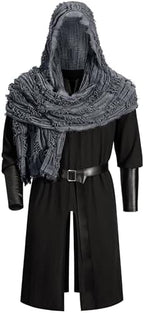 Men's Medieval Renaissance Knight LARP Outfit Pirate Cosplay Robe Halloween Viking Costume Accessories Set