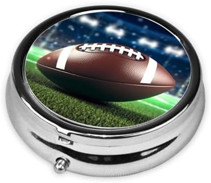 American Football Pill Box 3 Compartment Small Pill Case for Purse & Pocket Decorative Metal Medicine Case Travel Pillbox Round Pill Organizer Vitamin Container Unique Gift