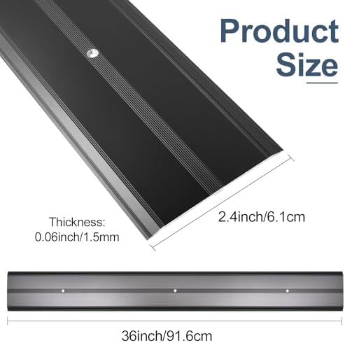 Aluminum Metal Door Threshold, Floor Transition Strip, 36'' L x 2.4'' W x 0.1'' H, Flat-Profile Threshold, Flooring Gaps Carpet Vinyl Wood, Stylish Doorway Transition Draft Protection (Black)