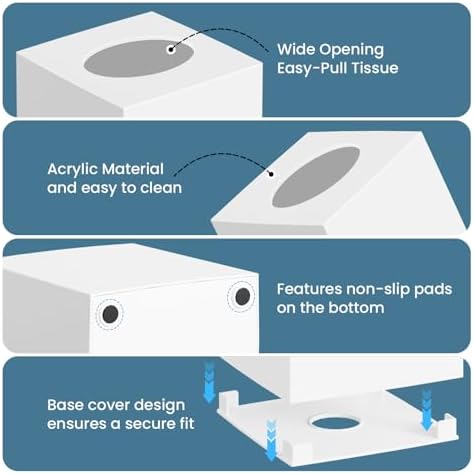 2 Pack Tissue Box Cover White, Square Acrylic Tissue Holder, Decorative Facial Tissue Box Vessel Cube Paper Organizer Dispenser for Bathroom Office, Night Stand, Desk, Car, Vanity, Countertops