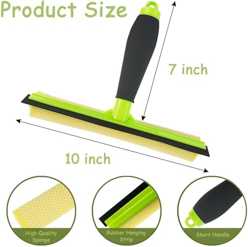 Shower Squeegee Window Squeegee Cleaner for Shower Doors Glass, 2 in 1 Window Cleaning Tool Window Scrubber Handheld Squeegee for Car Windshield with Sponge and Rubber Squeegee, Green