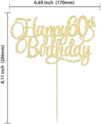 1 Pack Happy 60th Birthday Cake Topper Gold Glitter Number 60 Sixty Years Old Birthday Cake Pick Decoration For 60th Birthday Celebrating Anniversary Party Supplies