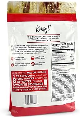 Konsyl Daily Psyllium Fiber Powder - 19oz, 90 Servings, Natural Unflavored Soluble Dietary Fiber Supplement - Psyllium Husk Prebiotic for Digestive Support and Gut Health - Sugar Free, Keto & Vegan