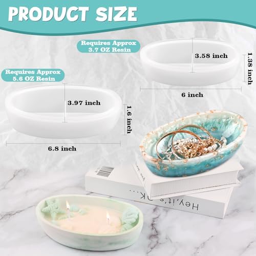 Actvty Candle Vessel Silicone Mold, 2 Pieces Oval Bowl Resin Container Molds, Candle Boat Storage Tray Mold for Epoxy Resin Craft Mold DIY Jewelry Trinket Tray Home Decor