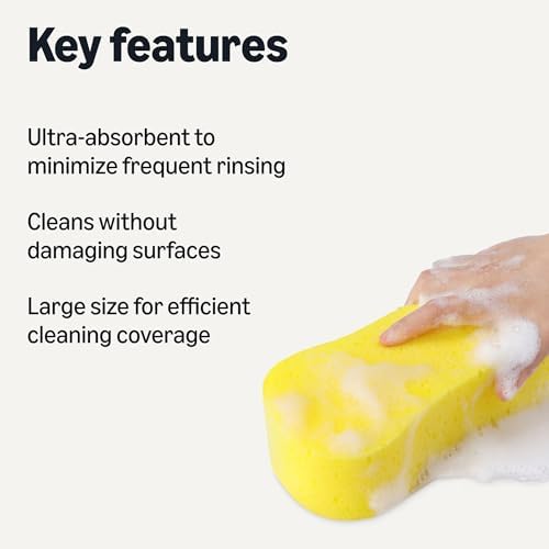 Amazon Basics Jumbo Sponges for Car Cleaning, Bodywork & Windows, Large, Yellow, Pack of 3