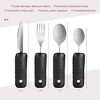 Adaptive Utensils,Easy Grip Silverware,Built Up Bendable Fork,Teaspoon,Tablespoon and Knife for Elderly,Hand Tremors,Arthritis and Parkinson's Patients,4 Piece Set