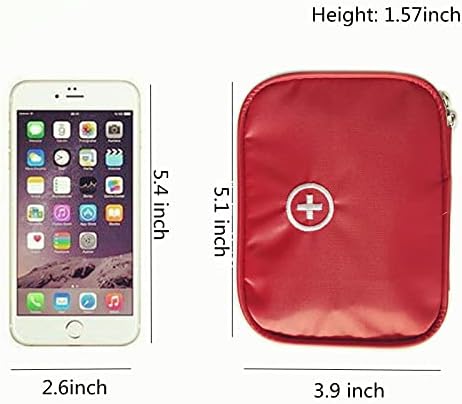Portable Empty First Aid Bag, Mini Travel Medicine Pouch Double Zippers Handy Pills Pocket for Travel Home, Red