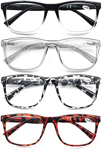MODFANS Oversize Reading Glasses 2.75 for Men Women,Large Readers Men Square Frame Lightweight Spring Hinge Arm Mixed Color with 4 Pouch