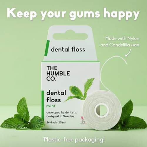 The Humble Co Mint Dental Floss, 4 Pack - Vegan Expanding Dental Floss for Adult & Kids - Non-Toxic, Thick Expandable Floss for Gum Health - Oral Care & Hygiene - 220 Yards