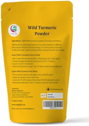 100% Pure Wild Turmeric Powder For Face | 8 Oz (227 grams) | Kasturi Manjal | Curcuma Aromatica | Amba haldi | Promotes Glowing Skin | By Yogi's Gift®