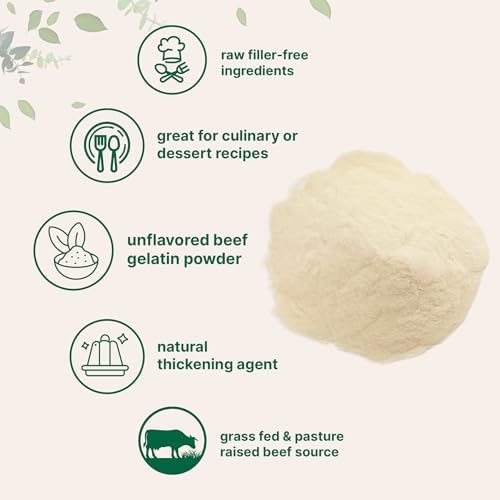 Beef Gelatin Powder, 1lb | Premium Source from Grass-Fed & Pasture Raised Beef | Unflavored Thickening Agent for Cooking & Baking | Natural Protein & Collagen | Non-GMO, Gluten Frees