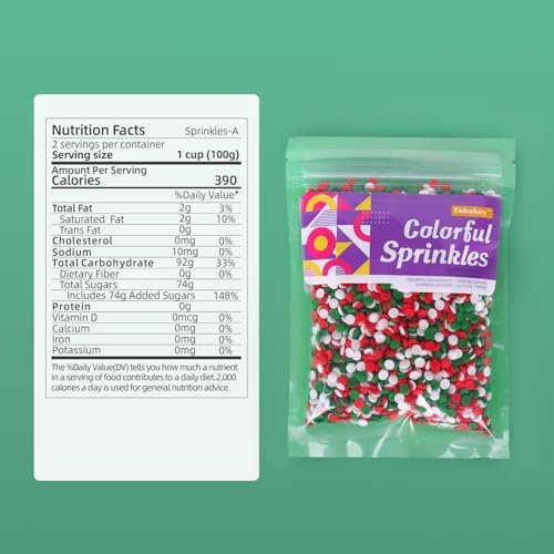 Christmas Sprinkles for Cake Decorating 7 ounce Edible Red Green White Confetti Sprinkles Mix for Cookies Ice Cream Cupcake Topper Baking Xmas Celebrations