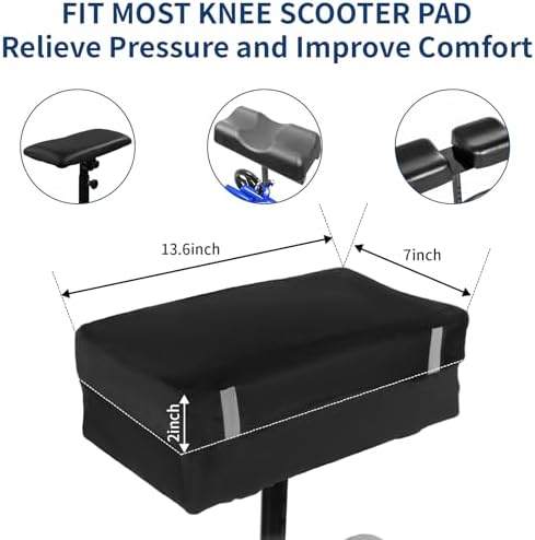 Knee Scooter Pad Cover with 2'' Removable Highly Resilient Comfort Memory Foam Cushion - Knee Walker Accessory for Roller - Universal Fit Most Models