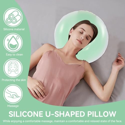 Silicone Face Massage Pillow, Spa Silicone Pillow for Massage Table, Soft Gel Face Relax Cushion Pad Beauty Face Relax Headrest Salon Skin Care Soft Overlay Travel Head Support(Green)