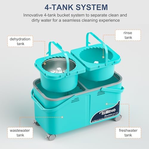 2026 Upgraded Easy-Use Spin Mop for Cleaner, Clean & Dirty Water Separation Mop Bucket for Pet & Family Homes,360° Swivel Wheels, Safe for Hardwood & Tile, Adjustable Handle,6 Reusable Mop Heads