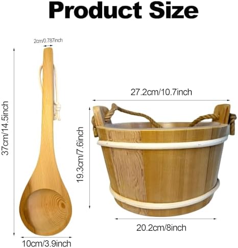 Sauna Bucket and Ladle Set, 4L Wooden Sauna Bucket with Long Handle Spoon, Luxury Saunas Accessories Kit for Bathrooms, Saunas & Steam Baths