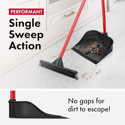 Dustpan with Handle by Ravmag- Solid Natural Rubber Construction- 29” Long Handled Dust Pan- Stand Up Design- Accommodates Any Broom/Hand Brush- Best Dustpans for Home (2 Piece Long Handle)