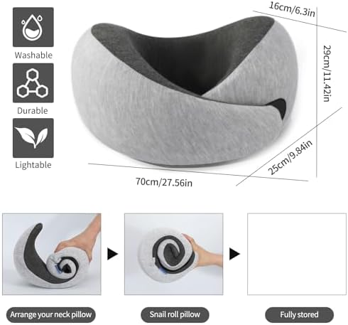 Travel Neck Pillow for Airplane – Memory Foam 360° Support Compact Design Ergonomic Flight Pillow for Sleeping & Neck Support Portable Travel Pillows for Adults, Car, Office Home (Grey)