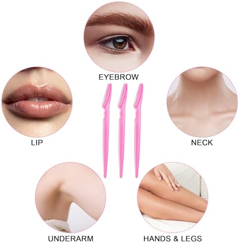 HFATMOS 12 Pcs Eyebrow Razors, Face Razors Multipurpose, Exfoliating Dermaplaning Tools, Eyebrow Trimmers Shaver with Protective Cover, Facial Hair Removal for Women Men Body Use (Pink)