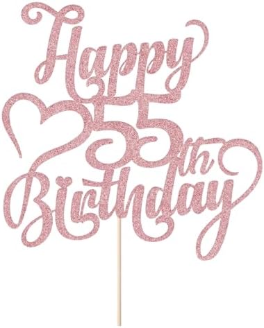 Rose gold Glitter Happy 55th Birthday Cake Topper - 55 Anniversary/Birthday - Hello 55, Cheers to 55 Years,55 & Fabulous Cake Topper Party Decoration