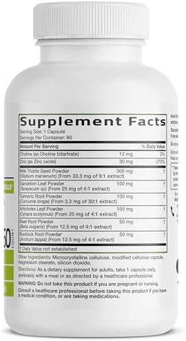 Bronson Liver Detox Advanced Detox & Cleansing Formula Supports Health Liver Function with Milk Thistle, Dandelion Extract, Turmeric, Artichoke Leaf & More, Non-GMO, 60 Vegetarian Capsules