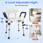 Shower Chair for Inside Shower with Arms and Back, 350 lbs Heavy Duty Shower Seat for Bathtub, 6-Height Adjustable Safety Bath Seat for Seniors, Adults, Handicap and Disabled