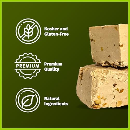 Sesame Halva with Pistachio – Delicious Sweet Israeli Snacks Sesame Tahini Treat Bars for Melt-in-Your Mouth Delight – Perfect Halva Pistachio for Any Occasion – Vegan, Kosher – 16OZ (454g)