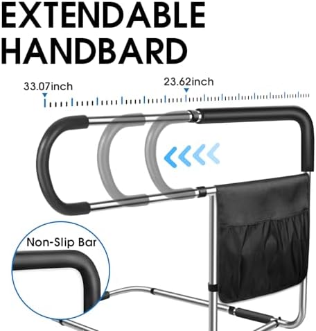 Bed Rails for Elderly Adults Safety, Stainless Steel Bed Assist Rail with Adjustable Side Railings for Seniors Bedside Fall Prevent Grab Bar with Storage Pocket, Fits King Queen Full Twin Bed