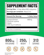 BulkSupplements.com Guarana Extract Powder - Natural Caffeine Supplement, from Guarana Seed, Guarana Powder - Gluten Free, 800mg per Serving, 250g (8.8 oz) (Pack of 1)