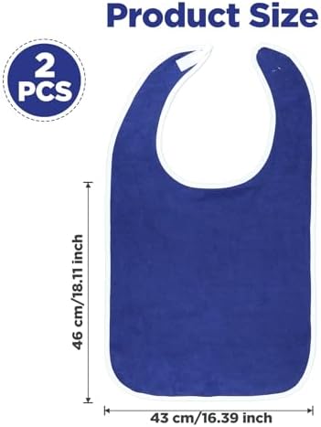 2 Pack Adult Bibs for Seniors, Cotton Bib Clothing Protectors for Adults, Washable Reusable Terry Cloth Waterproof Adult Bibs for Men Women