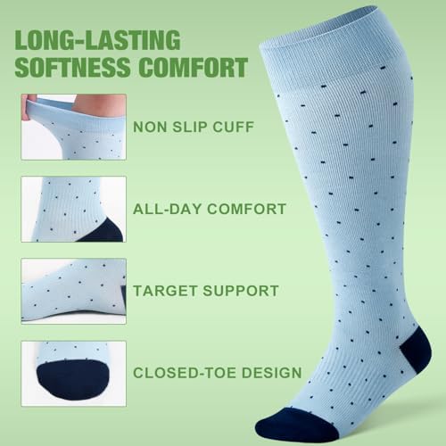2 Pairs Bamboo Plus Size Compression Socks Wide Calf for Women and Men 15-20 mmHg Knee High Support Stockings for Circulation