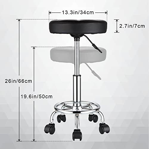 HMTOT Round Rolling Stool with Wheels Height Adjustable Swivel Stool Chair for Spa Salon Massage Black