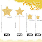 42 PCS Gold Star Cupcake Toppers, Glitter Twinkle Star Cake Picks, Wedding Engagement Baby Shower Birthday Party Cake Decorations Supplies, Mixed Size