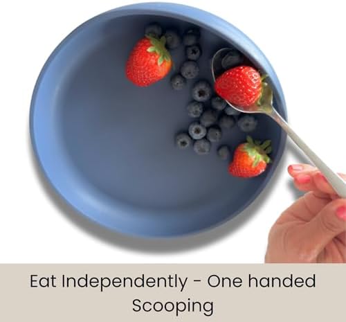 Modaliv Premium Adult Silicone Scooper Plate with Suction Base – 34oz Adaptive Non-Slip Feeding Plate for Adults & Seniors – Food Grade, Dishwasher & Microwave Safe (Blue)
