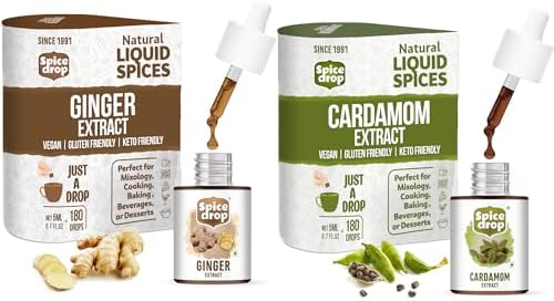 Spice Drop Spicy Tea Combo ( Natural Extract of Cardamom and Ginger ), 10ml, 180 drops, for Food, Beverages and Dessert