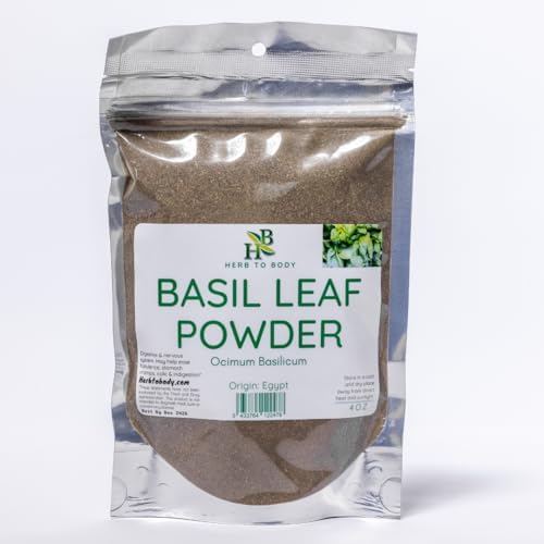 Herb To Body Basil Leaf Powder - 4oz, Wildcrafted Ocimum Basilicum, Ground Dried Basil Leaves for Culinary Use, Herbal Tea, and Herbal Preparations
