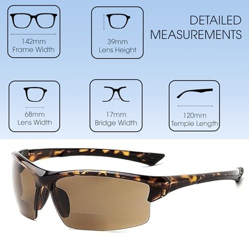 Calabria Sport 202BF Bifocal Reading Safety Glasses Readers Men Women Anti Fog Wrap Around Tinted UV Protection Semi-Rimless