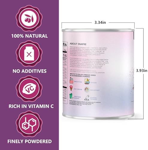 Black-berry Powder, Freeze Dried Blackberries Powder, Frozen Blackberries Powde r, 6.52OZ/185G No Sugar or Added, For Baking, Dressing, Smoothies, Beverages, Cereals, Yogurt