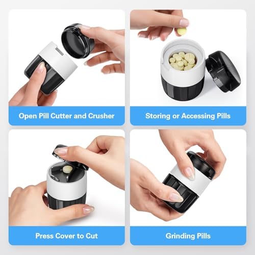 DEPAD 3-in-1 Pill Crusher and Pill Cutter, Pills Crusher Fine Powder with Stainless Steel Grinding Head, Pil Grinder with Storage for Tablets, Cutter Splitter for Small and Tiny Pills