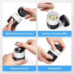 DEPAD 3-in-1 Pill Crusher and Pill Cutter, Pills Crusher Fine Powder with Stainless Steel Grinding Head, Pil Grinder with Storage for Tablets, Cutter Splitter for Small and Tiny Pills