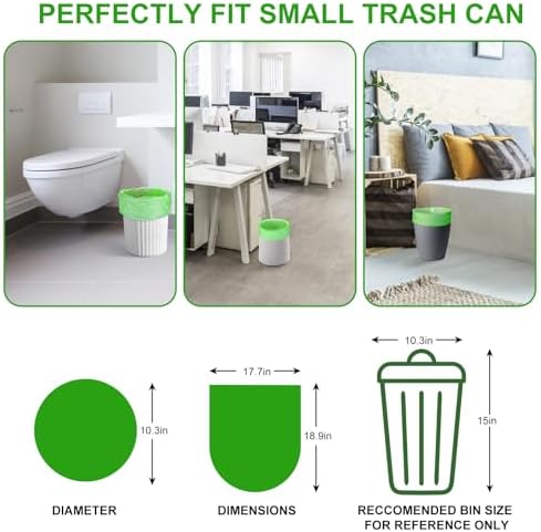 3 Gallon Biodegradable Trash Bags - Inwaysin Compostable Small Garbage Bag Strong Thick Unscented Recycling Kitchen Can Liners for Home/Office/Bathroom Waste Basket (Green, 100 Counts)